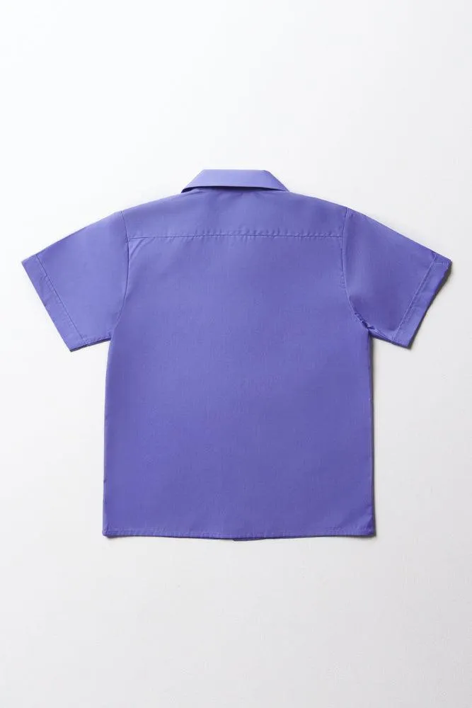 Unisex School Short Sleeve Open Neck Shirt Blue