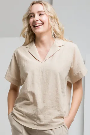 V-Neck Short Sleeve Top Natural